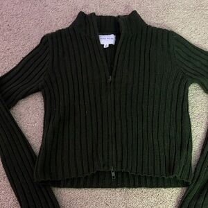 Pink Rose Ribbed Olive Green Sweater